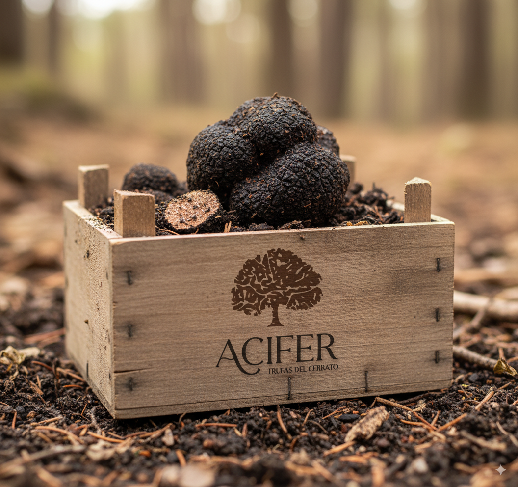 Mockup con logo y copy – Acifer · Trufas del Cerrato